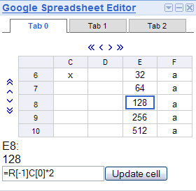 Google Spreadsheet Editor screenshot